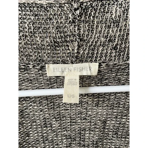 Eileen Fisher Gray Open Long Knit Cardigan Organic Linen Cotton Office Large - Picture 3 of 9